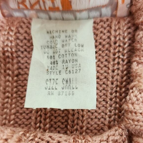 Knits and Bolts Vtg Rose Pink Rib Knit Cropped Short Sleeve Turtleneck Womens Sm - Picture 7 of 7